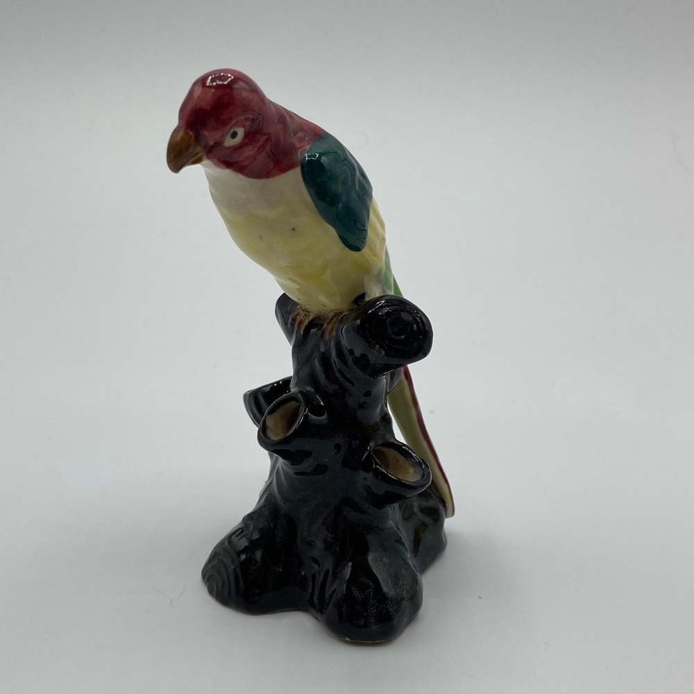 Ceramic Flower Frog Vintage Parrot On Black Stump